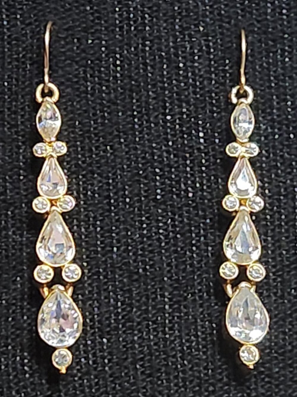 Vintage Monet Crystal Chandelier Dangle Earrings Gold Tone Signed